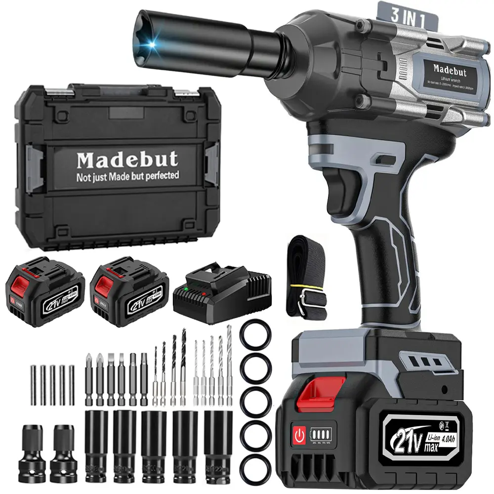 🔥2026 Flash Sale⏰️1000N.m Cordless Impact Wrench, All-Metal Cordless Impact Gun with 2*4.0Mah