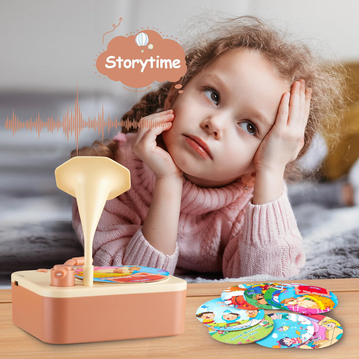 Music Toy for Toddlers—99 Cards Featuring Story and Song “Gramophone” Records