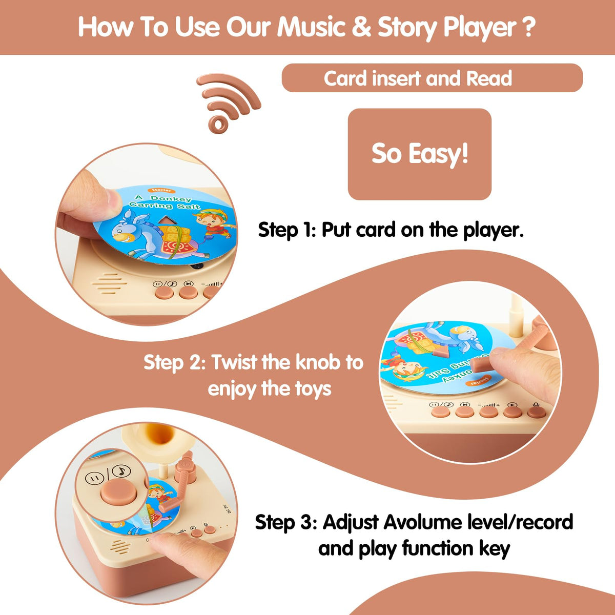 Music Toy for Toddlers—99 Cards Featuring Story and Song “Gramophone” Records