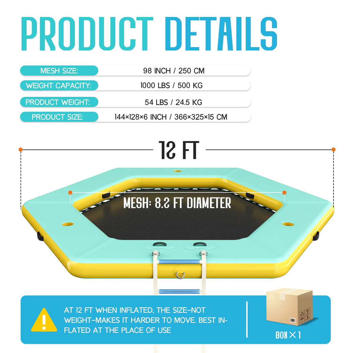 Hexagon/Circle/Triangle Inflatable Water Hammock for Adults, Floating Raft Dock Platform with Mesh