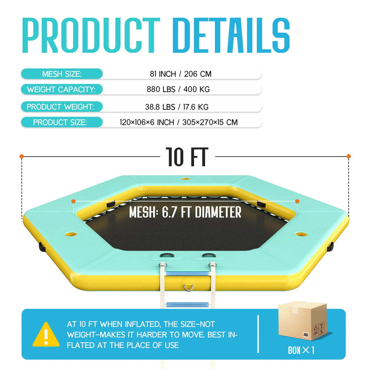 Hexagon/Circle/Triangle Inflatable Water Hammock for Adults, Floating Raft Dock Platform with Mesh