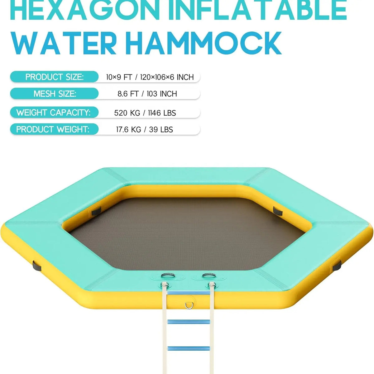 Hexagon/Circle/Triangle Inflatable Water Hammock for Adults, Floating Raft Dock Platform with Mesh