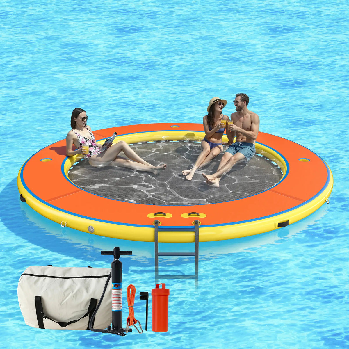 Hexagon/Circle/Triangle Inflatable Water Hammock for Adults, Floating Raft Dock Platform with Mesh