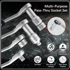17-Piece Pass Through Socket Set,Hollow Ratchet Socket Kit for Automotive Repair & Machine Maintenance