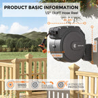 Retractable Garden Hose Reel, Wall-Mounted with 180-Degree Swivel Bracket