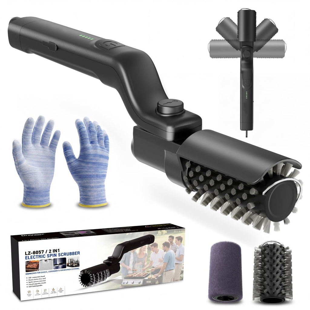 2026 Outdoor Electric Cordless Rotating BBQ Cleaner, Featuring 2 Brush Heads, 3 Speed Settings, and Adjustable Angle
