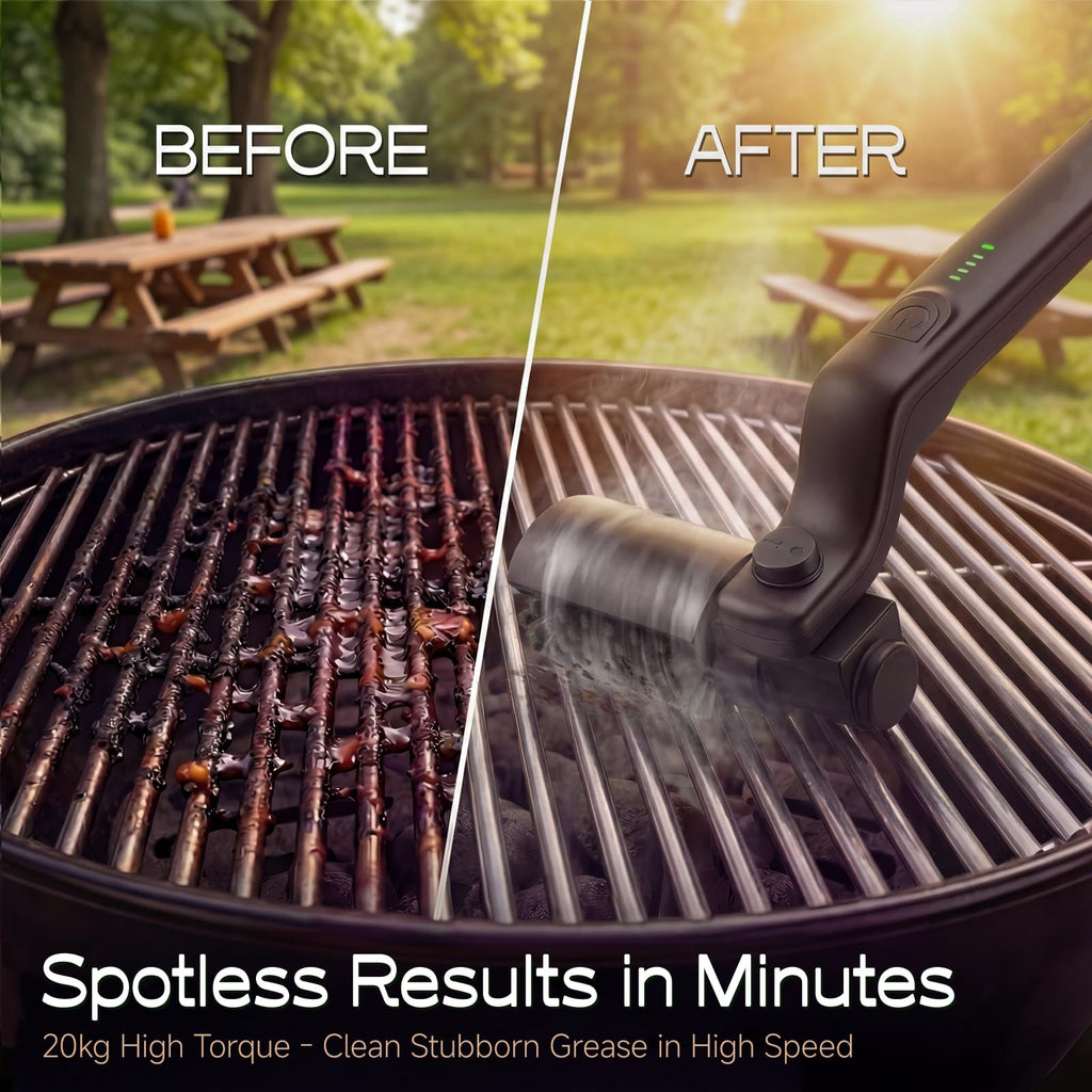 2026 Outdoor Electric Cordless Rotating BBQ Cleaner, Featuring 2 Brush Heads, 3 Speed Settings, and Adjustable Angle