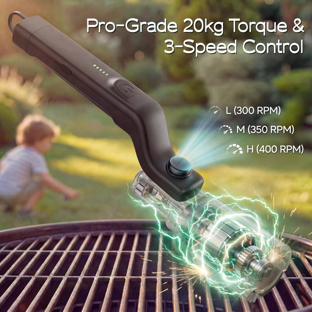 2026 Outdoor Electric Cordless Rotating BBQ Cleaner, Featuring 2 Brush Heads, 3 Speed Settings, and Adjustable Angle